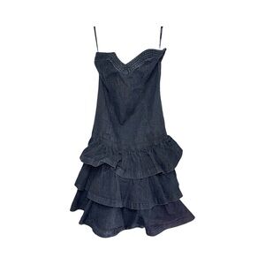 Chic Dark Blue Denim Mini Dress with Ruffles